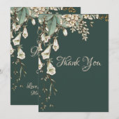 Groene Floral Garland Script Elegant Wedding Bedankkaart (Voorkant / Achterkant)