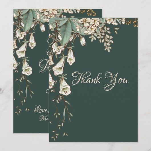 Groene Floral Garland Script Elegant Wedding Bedankkaart (Voorkant / Achterkant)