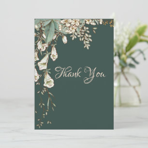 Groene Floral Garland Script Elegant Wedding Bedankkaart