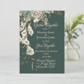 Groene Floral Garland Script Elegant Wedding Kaart (Staand voorkant)
