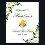 Groene Floral Gold Vrijgezellenfeest Tea Party Wel Poster<br><div class="desc">Green Gold Floral Vrijgezellenfeest Tea Party Welcome Poster</div>
