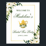 Groene Floral Gold Vrijgezellenfeest Tea Party Wel Poster<br><div class="desc">Green Gold Floral Vrijgezellenfeest Tea Party Welcome Poster</div>
