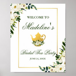 Groene Floral Gold Vrijgezellenfeest Tea Party Wel Poster