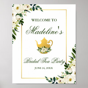 Groene Floral Gold Vrijgezellenfeest Tea Party Wel Poster