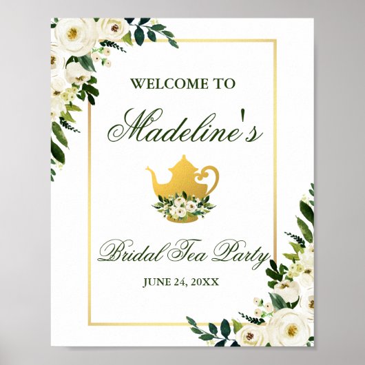 Groene Floral Gold Vrijgezellenfeest Tea Party Wel Poster (Voorkant)