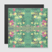 Groene Floral "Happy Birthday!" Magnetische kaart (Voorkant / Achterkant)