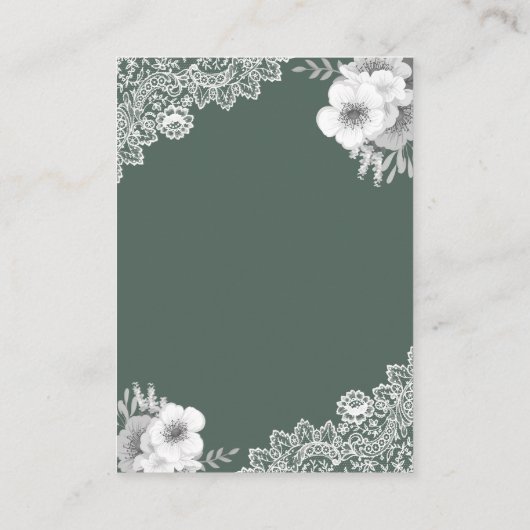 Groene Floral Lace QR Code RSVP Weddenschap Websit Informatiekaartje (Achterkant)