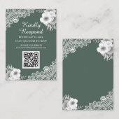 Groene Floral Lace QR Code RSVP Weddenschap Websit Informatiekaartje (Voorkant / Achterkant)