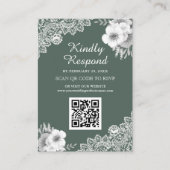 Groene Floral Lace QR Code RSVP Weddenschap Websit Informatiekaartje (Voorkant)