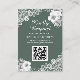 Groene Floral Lace QR Code RSVP Weddenschap Websit Informatiekaartje