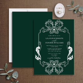  groene Floral Line Art Monogram Weddenschap Kaart
