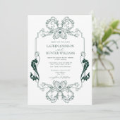 groene Floral Line Art Monogram Weddenschap Kaart (Staand voorkant)