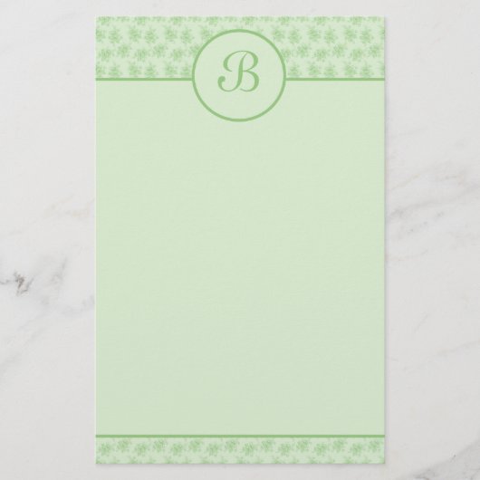 Groene Floral Monogram Initiaal Stationery Briefpapier (Voorkant)