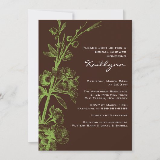 Groene Floral op uitnodiging van de bruine bridal (Voorkant)