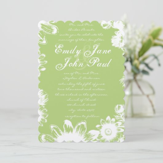 Groene  Floral Rustic Country Weddenschap Kaart (Staand voorkant)