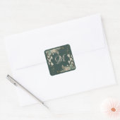 Groene Floral Script Monogram Elegant Wedding Vierkante Sticker (Envelop)