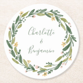Groene Floral Waterverf Greenery Custom Wedding Ronde Kartonnen Onderzetter