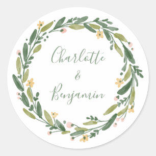 Groene Floral Waterverf Greenery Custom Wedding Ronde Sticker
