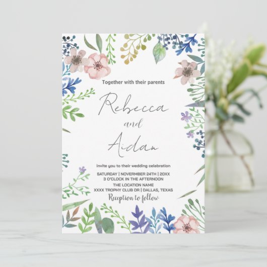 Groene Floral Wedding Invitations Kaart (Staand voorkant)