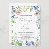 Groene Floral Wedding Invitations Kaart (Voorkant / Achterkant)