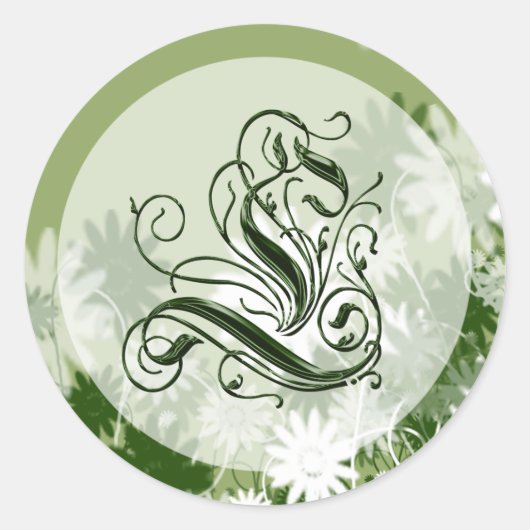 Groene Floral Wedding Monogram L Seal Ronde Sticker (Voorkant)