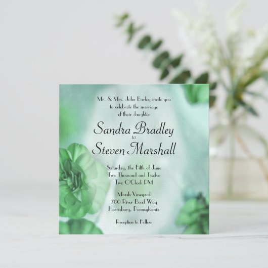 Groene Floral Wedding-uitnodigingen passen niet se Kaart (Staand voorkant)