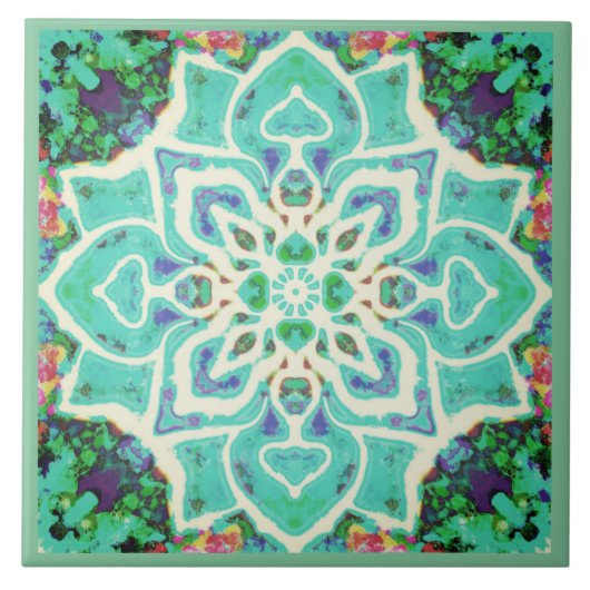Groene florale mandala Middellandse-Zeeretro Tegeltje (Voorkant)