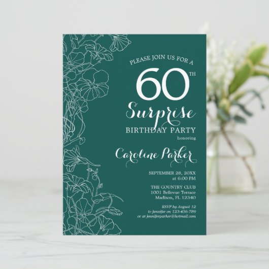 Groene Florale Verrassing 60e verjaardag Partij Kaart (Staand voorkant)
