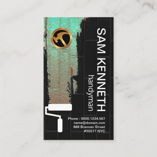 Groene fluorescerende verf op zwarte wandhandyman visitekaartje (Voorkant)