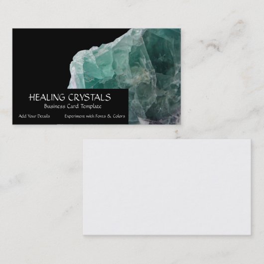 Groene fluoriet kristallen visitekaartje (Voorkant / Achterkant)