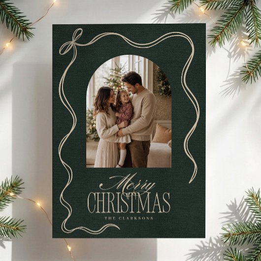 Groene Fluwelen Handgetekende Lint Frame kerst Kaart