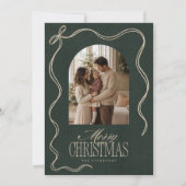 Groene Fluwelen Handgetekende Lint Frame kerst Kaart (Voorkant)