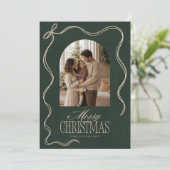 Groene Fluwelen Handgetekende Lint Frame kerst Kaart (Staand voorkant)