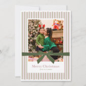 Groene Fluwelen Strik Foto Kerstkaart (Voorkant)
