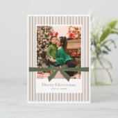 Groene Fluwelen Strik Foto Kerstkaart (Staand voorkant)