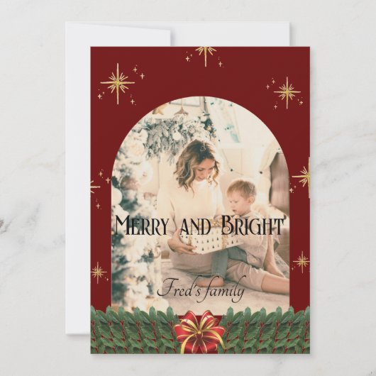 Groene Foliage boog foto Trendy vrolijke kerst Feestdagenkaart (Voorkant)