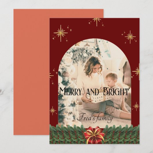 Groene Foliage boog foto Trendy vrolijke kerst Feestdagenkaart (Voorkant / Achterkant)