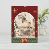 Groene Foliage boog foto Trendy vrolijke kerst Feestdagenkaart (Staand voorkant)