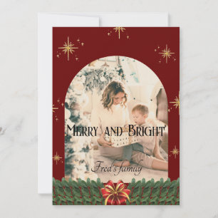 Groene Foliage boog foto Trendy vrolijke kerst Feestdagenkaart
