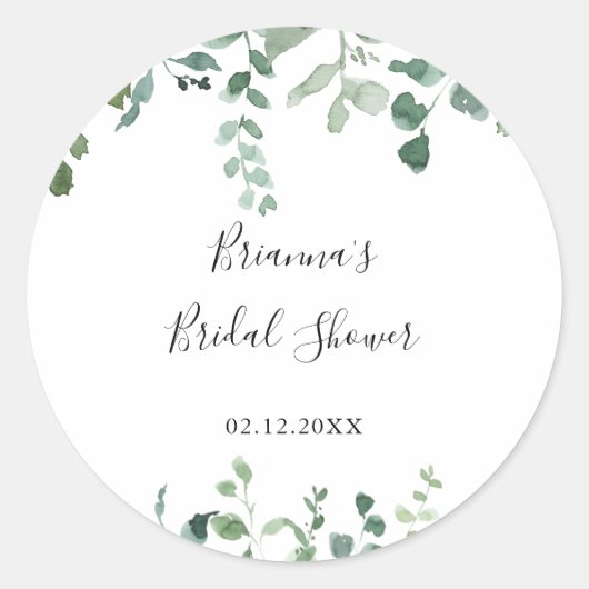 Groene Foliage Bruiloft Favor met Script  Ronde Sticker (Voorkant)