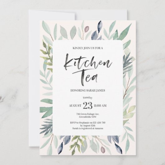 Groene Foliage Kitchen Tea Party Invitation Kaart (Voorkant)