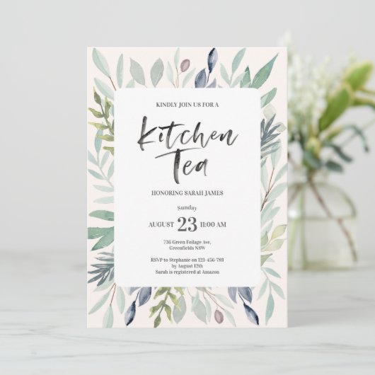 Groene Foliage Kitchen Tea Party Invitation Kaart (Staand voorkant)