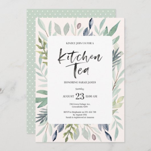 Groene Foliage Kitchen Tea Party Invitation Kaart (Voorkant / Achterkant)