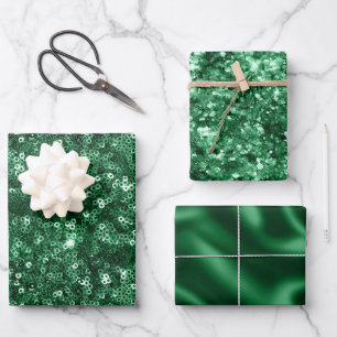 Groene Folie Kerst Satijn en Glitter Kerstmis Inpakpapier Vel