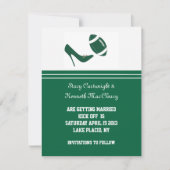 Groene Football bruiloft bespaart de datum aankond Kaart (Voorkant)