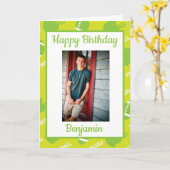 Groene Football Thema Verjaardag Groet Foto Kaart (Gele Bloem)