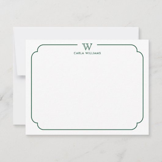 Groene Formele Chic Familie Monogram  Lijst Notitiekaartje (Voorkant)