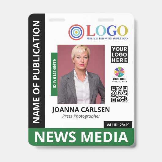 Groene foto & 3 logo QR-code pers-ID Badge (Voorzijde)