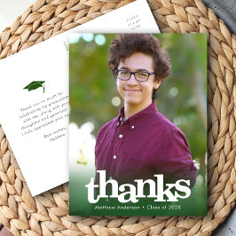 Groene foto afstudeerproject dikke typografie dank briefkaart
