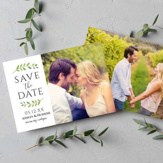 Groene Foto Bruiloft Bewaar de Datum Save The Date
